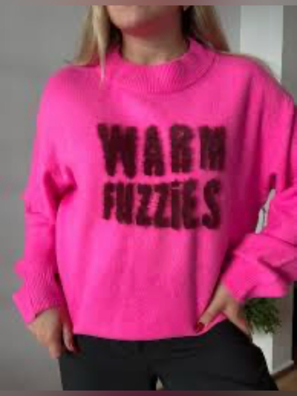 Bright Hot Pink 'Warm Fuzzies' Cowl-Neck Sweater